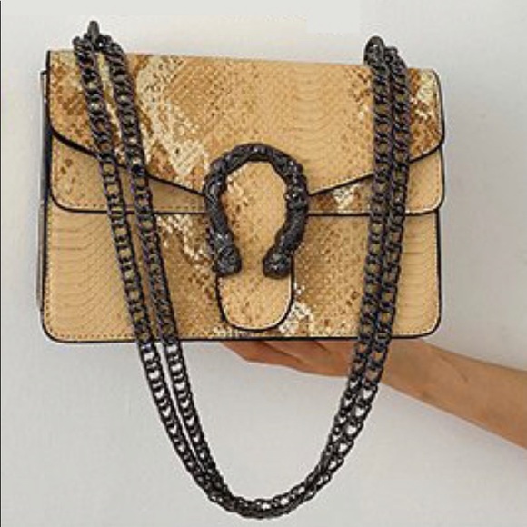 Animal Print Metallic Gunmetal PU Leather Bag - Picture 3 of 7